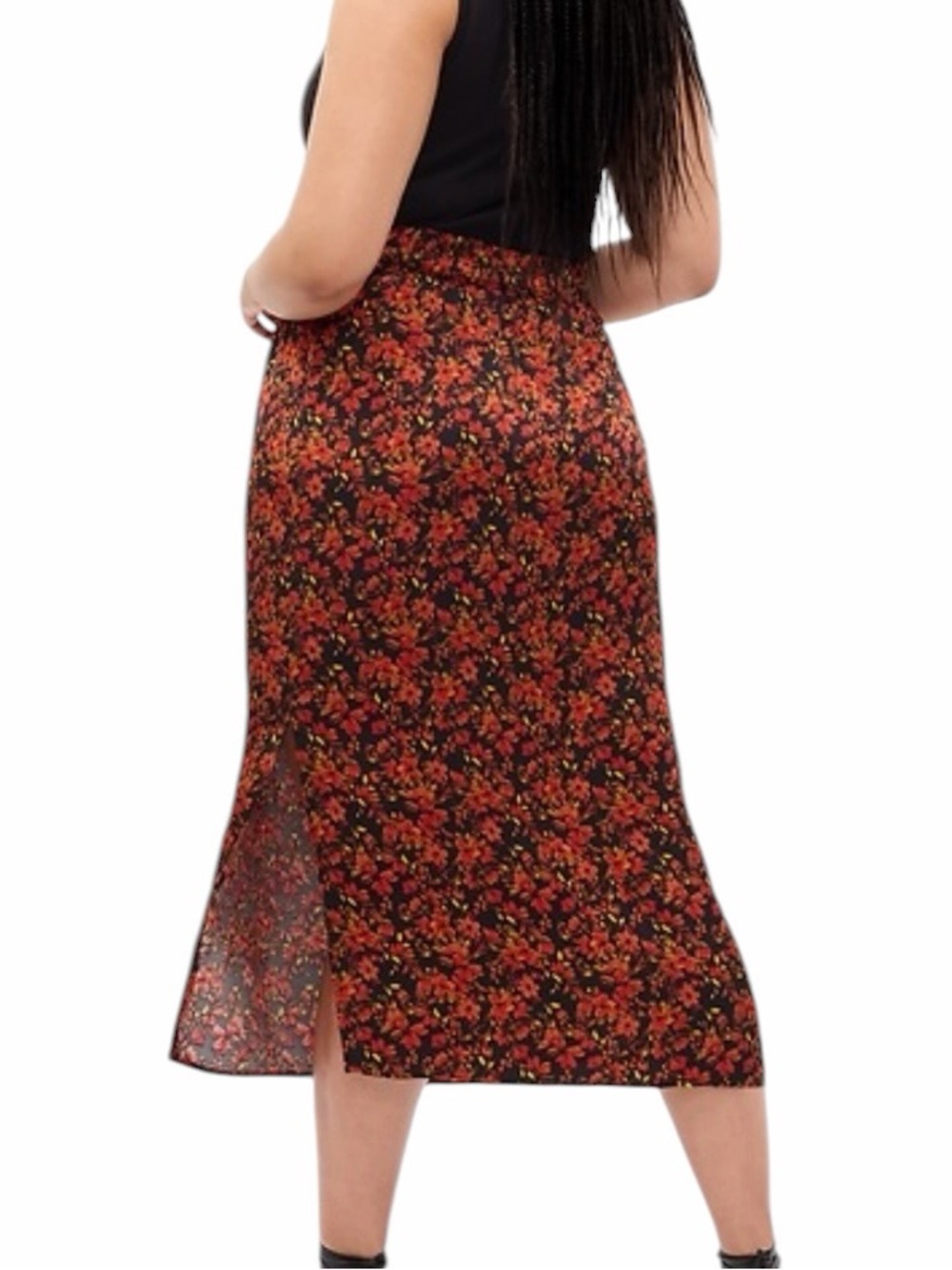 GAP Tall Floral Midi Skirt Black Orange Fall Print XL Boho Cottagecore